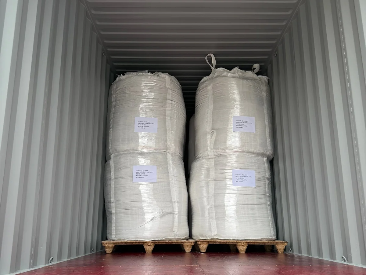 Two large labelled bulk bags on pallets, ready for export.