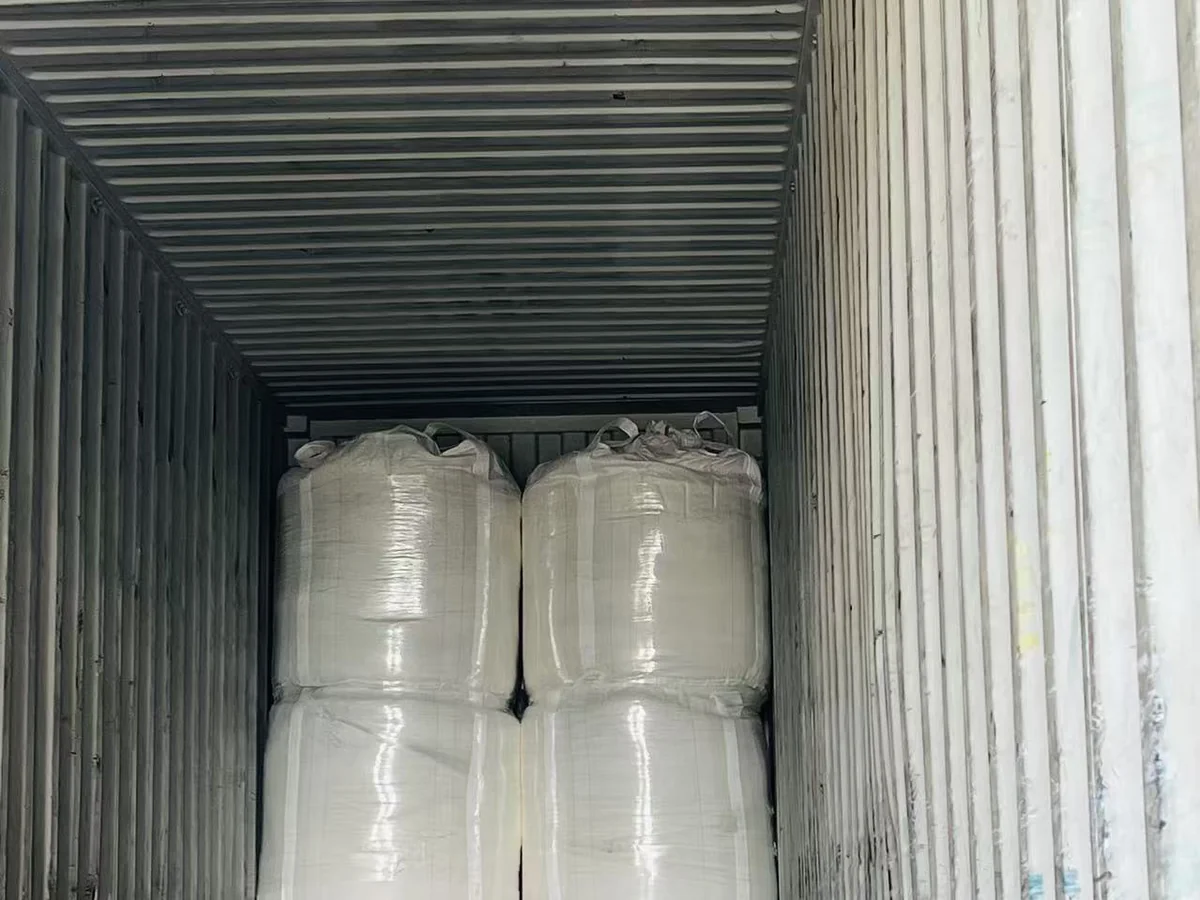 Bulk bags positioned deep inside a container for stable transport.